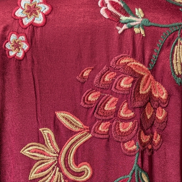 NWT JOHNNY WAS Messine Long Kimono Coat Embroidered Floral Pomegranate - Picture 7 of 15